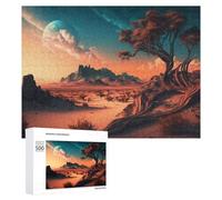 Distant Planet Over Desert Landscape Decorative Jigsaw for Grown-Ups, 500 PCS - Gift for Winter Evenings; for Couples, Friends And Family