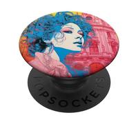 Distinctive Charm: Blue-Hued Beauty Against Urban Backdrop PopSockets Swappable PopGrip