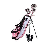 Distinctive Girls Pink Junior Golf Club Set for Age 6 to 8 (Height 3'8" to 4'4"), Left Handed Only, Set Includes: Driver, Hybrid Wood, 2 Irons, Putter, Bonus Stand Bag & 2 Headcovers
