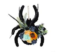 Distinctive Halloween Wreath with Spiders and Flowers, for Seasonal Celebration Decor