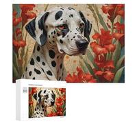 Distinctive Jigsaw Puzzle for Adults, Dalmatian Dog with Red Flowers, 300 PCS
