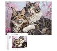 Distinctive Jigsaw Puzzle for Adults, Maine Coon Cats in Blossom Setting, 500 PCS