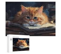 Distinctive Jigsaw Puzzle for Adults, Whiskered Whiskers The Curious Cat's Book Adventure, 300 PCS