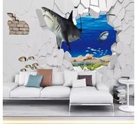 Distinctive Shark Blue Underwater World Brick Wall 3D Wallpaper Easy Install Feature Office Living Room Sofa Bedroom TV Background Wall Decoration-150cm×105cm