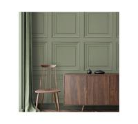 Distinctive Square Panel Sage Wallpaper Classic Paper Wall Covering Timeless Panelling Design Washable 10mx52cm Roll
