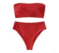Distinctive Strapless Bikini Swimsuit for Women Perfect for Sunny Days (L Red)