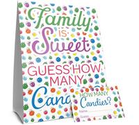 DISTINCTIVS Family Reunion Game - Guess How Many Candies in The Jar - 1 Sign and 30 Guessing Cards