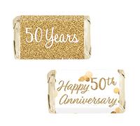 DISTINCTIVS Gold 50th Anniversary Miniatures Candy Bar Wrapper Stickers 54 Count