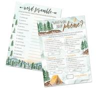 DISTINCTIVS Little Adventurer Baby Shower Party Games - 2-Game Bundle with What's on Your Phone and Word Scramble - 20 Player Cards, Adventure-Themed Baby Shower Activities