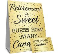 DISTINCTIVS Retirement Party Games - Guess How Many Candies in The Jar Game - 1 Sign and 30 Guessing Cards
