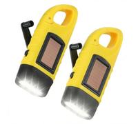 Distorris 2 Pcs Wind Up LED Torch Rechargeable Dynamo Hand Crank Super Bright Portable Camping Torch with Carabiner Hook Outdoor Emergency Flashlight for Hiking Climbing Survival Gear Yellow