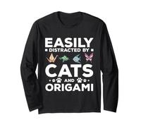 Distracted By Cats and Origami Paper Folding Art Long Sleeve T-Shirt