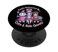 Distracted By Cats And Side Quests Cute Cat Unicorn Princess PopSockets Adhesive PopGrip