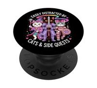 Distracted By Cats And Side Quests Cute Hero Cats Geek Girls PopSockets Adhesive PopGrip