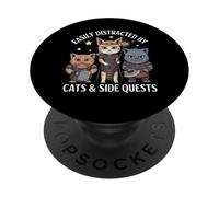 Distracted by Cats and Side Quests Elf Orc Dwarf Cat Heroes PopSockets Adhesive PopGrip