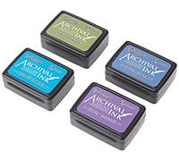 Ranger Distress Archival Ink Kit 2-Peeled Paint/Mermaid Lagoon/Faded Jeans/Dusty Concord, Various, 4 Mini Pads