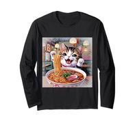 Distress Japanese Kawaii cat Dives into The Bowl of Ramen Long Sleeve T-Shirt