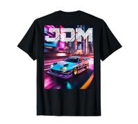 Distress JDM Drift Racing Car Tokyo Street at Night On Back T-Shirt