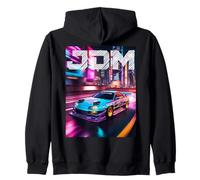 Distress JDM Drift Racing Car Tokyo Street At Night On Back Zip Hoodie