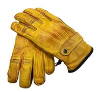 Distress Soft Aniline Leather Gloves Motorcycle Classic Fashion Moped Motorbike Touring Bobber Chopper Rider ATV Quad Bike Riding Driving Cycling Glove, Yellow, L