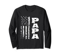 Distressed American Flag Papa Long Sleeve T-Shirt