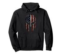 Distressed American Flag Patriotic Spartan Helmet Warrior Pullover Hoodie