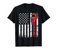 Distressed American Flag Pipe Wrench Plumber Tradesman T-Shirt