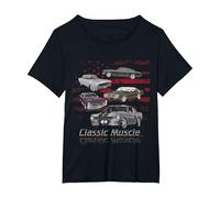 Distressed American Flag USA Classic Muscle Cars Racing T-Shirt, Women's Plus, Black, 3X