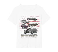 Distressed American Flag USA Classic Muscle Cars Racing T-Shirt, Women's Plus, White, 2X