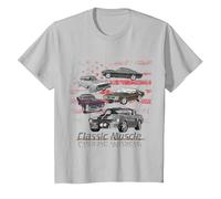 Distressed American Flag USA Classic Muscle Cars Racing T-Shirt, Youth, Silver Grey, Medium
