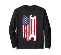 Distressed American Flag Wrench Shirt for Mechanics Long Sleeve T-Shirt