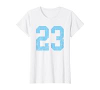 Distressed Baby Blue Number 23 Jersey Player Uniform #23 Value Graphic T-Shirt, Women, White, L