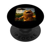 Distressed Bearded Dragon UFO Selfie With Alien Invasion Art PopSockets Adhesive PopGrip
