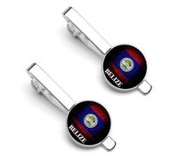 Distressed Belize Belizean Flag Tie Clips for Men Silver Necktie Round Tie Bar Pinch Clips Set of 2 Tie Pin for Wedding Anniversary Business Graduatio
