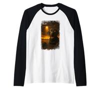Distressed Black Labrador UFO Selfie Invasion Alien Novelty Raglan Baseball Tee