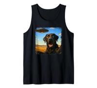 Distressed Black Labrador UFO Selfie with Funny Alien Humor Tank Top