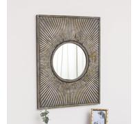 Distressed Black Rectangular Wooden Sunburst Wall Mirror - 60cm x 80cm