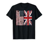 Distressed British American Flags T-Shirt Union Jack UK Tee T-Shirt