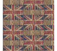 Distressed Brown Wood Union Jack Flag Wallpaper - Multicoloured Realistic Washed Wooden Effect Stylish Paste The Wall