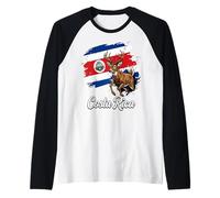 Distressed Costa Rica Flag Deer Country Pride Raglan Baseball Tee