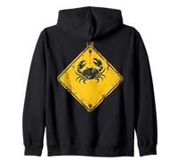 Distressed Crab Warning Sign Ocean Beach Zip Hoodie