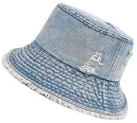 Distressed Denim Bucket Hat Ripped Frayed Edge Sun Hat for Women Men, Light Blue, M/L
