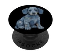Distressed Denim Weenie Dog Puppy Cute Dachshund Graphic PopSockets Adhesive PopGrip