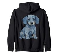 Distressed Denim Weenie Dog Puppy Cute Dachshund Graphic Zip Hoodie