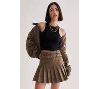 Distressed Faux Leather Pleated Skirt NastyGal Brown 12