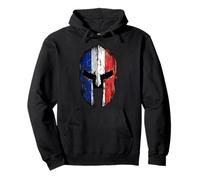 Distressed French Flag Spartan Warrior Helmet Pullover Hoodie