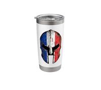 Distressed French Flag Spartan Warrior Helmet Stainless Steel Insulated Tumbler