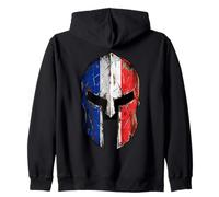 Distressed French Flag Spartan Warrior Helmet Zip Hoodie