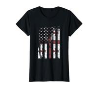 Distressed Georgia Flag Over American Flag Value Graphic T-Shirt, Women, Black, L