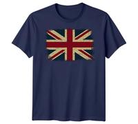 Distressed Great Britain Flag T-Shirt | Union Jack UK Cotton Tee Top | Unisex Graphic Casual Shirt for Men Women 5XL Navy
